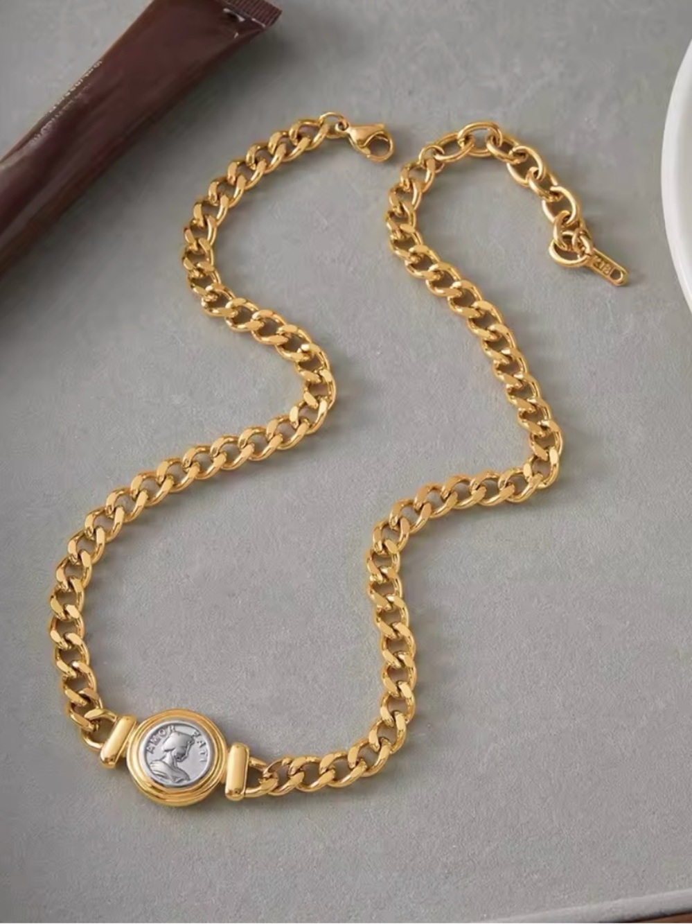 Cuban Chain Two-Tone Coin Link Necklace in Gold and Silver